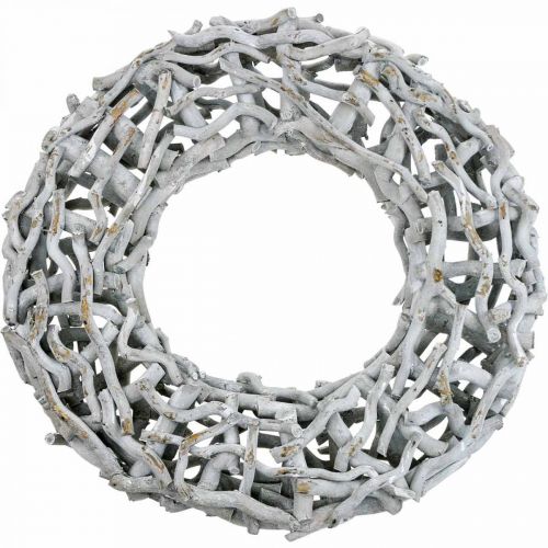 Floristik24 Couronne décorative bois et brindilles blanchies à la chaux Couronne en bois grand Ø60cm