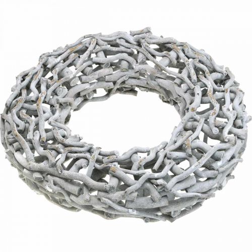 Floristik24 Couronne décorative bois et brindilles blanchies à la chaux Couronne en bois grand Ø60cm