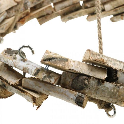 Article Couronne en bois à suspendre avec crochet bouleau naturel Ø35cm