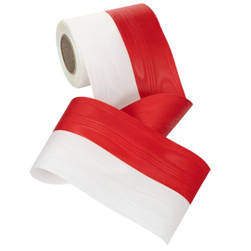 Ruban moiré blanc et rouge pour couronne, 125 mm - ruban de deuil, ruban décoratif, ruban à nœud, ruban festif, rouleau de 25 m | Floristik24.be