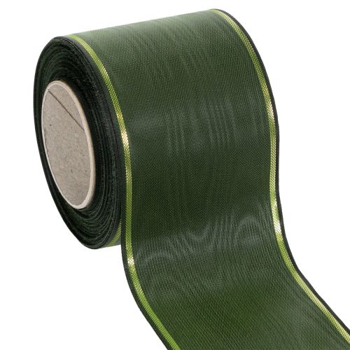 Floristik24 Ruban vert foncé pour couronnes, bordé d'or, 75 mm de large, 25 m de long - Idéal pour les décorations funéraires et l'art floral
