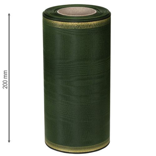 Article Ruban moiré pour couronne, 200 mm, vert foncé, bord perlé et tissage taffetas - ruban décoratif pour les célébrations et les compositions florales funéraires, 25 m