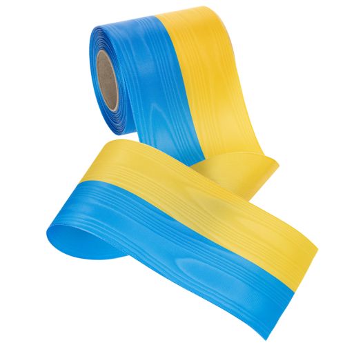 Ruban moiré bleu et jaune en forme de couronne, 100 mm, ruban national, ruban de club, ruban décoratif, ruban de deuil festif, acétate | Floristik24.be