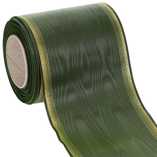 Floristik24 Ruban décoratif en taffetas vert foncé moiré 100 mm pour couronne