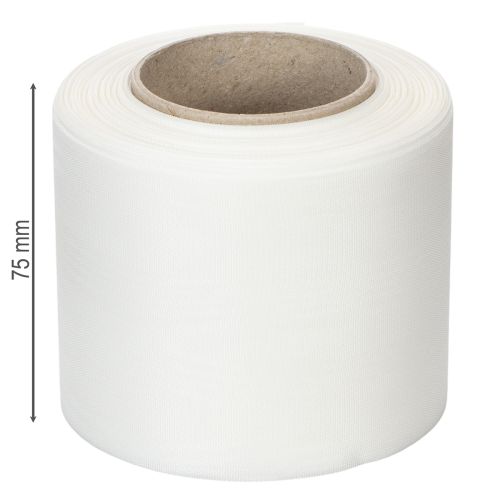 Article Ruban blanc pour couronne, de haute qualité, 75 mm x 25 m - ruban décoratif pour l'art floral et les services funéraires, idéal pour l'impression.
