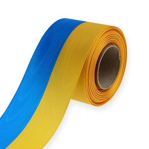 Floristik24 Rubans guirlande moiré bleu-jaune 75 mm