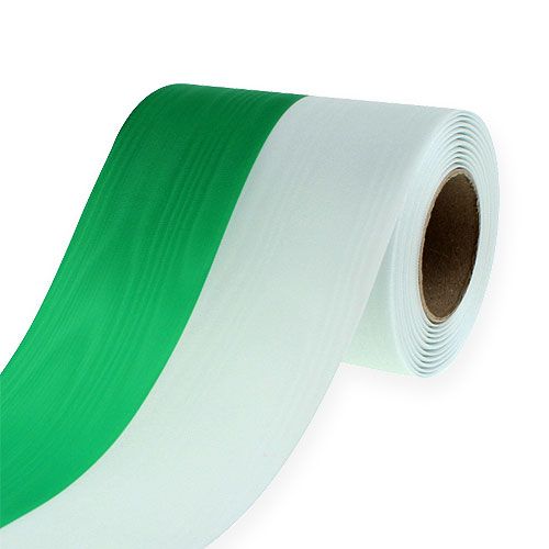 Rubans pour couronnes Moiré vert-blanc 100mm 25m