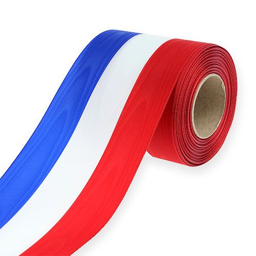 Floristik24 Rubans de couronne Moiré bleu-blanc-rouge 100 mm