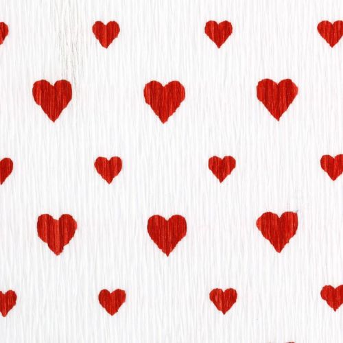 Papier crépon avec coeurs Crêpe de fleuriste Fête des Mères rouge, blanc 50 × 250cm