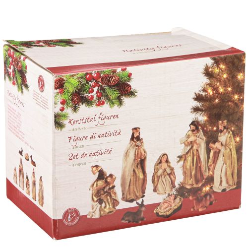 Article Crèche de Noël set 8 figurines crème or peintes à la main 6-12,5cm