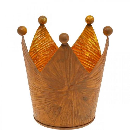 Photophore couronne rouille aspect doré décoration métal H10cm
