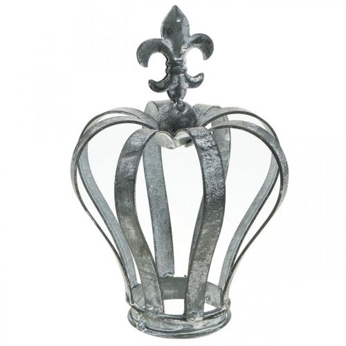Couronne décorative, décoration de table, décoration métal argent, blanc lavé H16cm Ø11cm