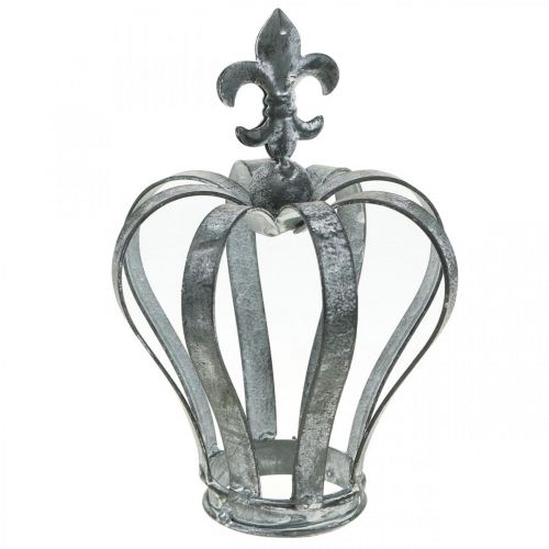 Floristik24 Couronne décorative, décoration de table, décoration métal argent, blanc lavé H16cm Ø11cm