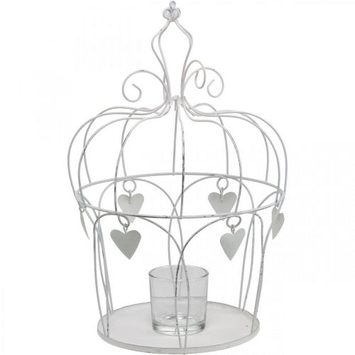 Couronne décor coeur, photophore, shabby chic blanc Ø19cm H28.5cm