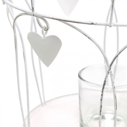 Article Couronne décor coeur, photophore, shabby chic blanc Ø19cm H28.5cm