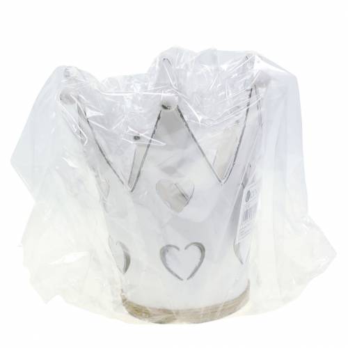 Floristik24 Pot zinc coeurs couronne lavé blanc Ø12/14cm 2pcs