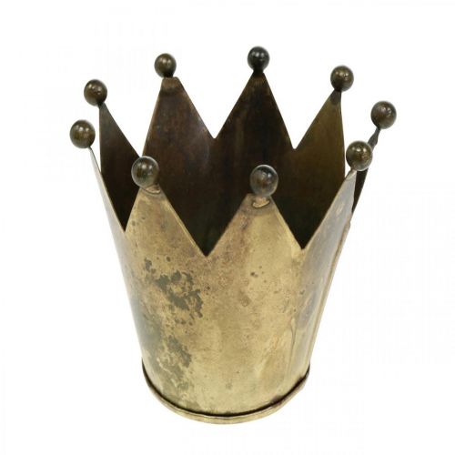 Photophore couronne métal aspect laiton vieilli Ø12,5cm H11,5cm