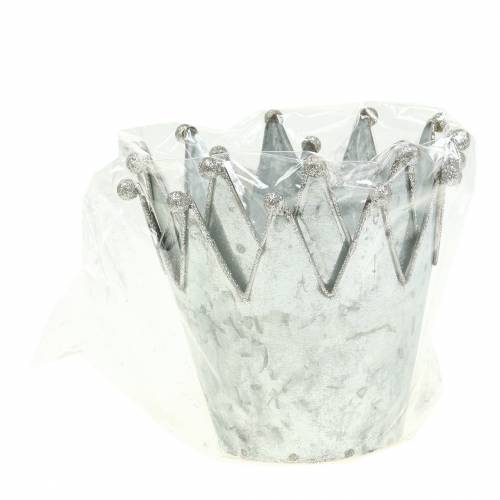 Floristik24 Pot déco couronne métal argenté Ø13.5cm H11.5cm 2pcs