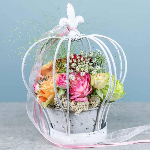 Floristik24 Couronne à décor de bol en métal blanc H26cm