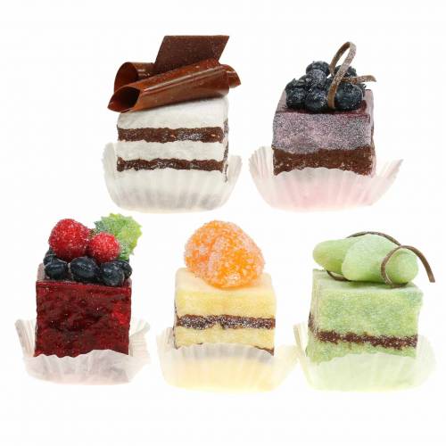 Floristik24 Morceaux de gâteau artificiels triés 4×4cm 5 pcs
