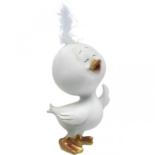 Floristik24 Joyeuses Pâques poussin, canard avec plume, décoration de Pâques poussin blanc, doré H14cm