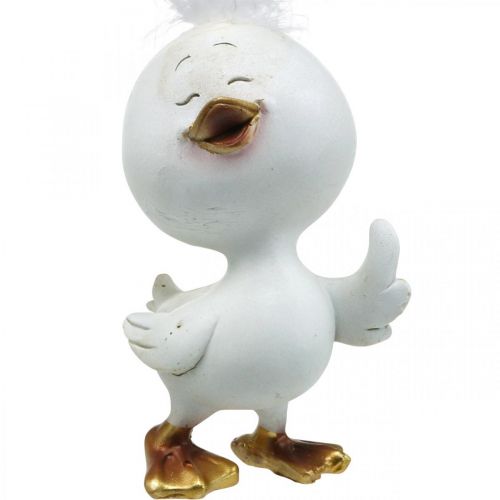 Floristik24 Joyeuses Pâques poussin, canard avec plume, décoration de Pâques poussin blanc, doré H14cm