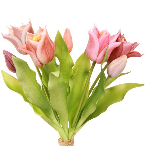 Article Couronne de fleurs artificielles Tulipes Violet Rose 7 pièces en bouquet 34 cm