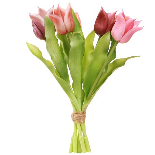 Article Couronne de fleurs artificielles Tulipes Violet Rose 7 pièces en bouquet 34 cm