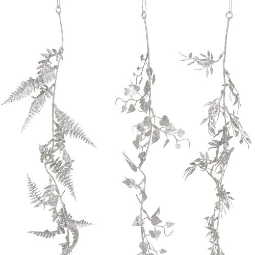 Floristik24 Guirlande artificielle guirlande de feuilles de fougère à paillettes argentées 180cm 3 pcs
