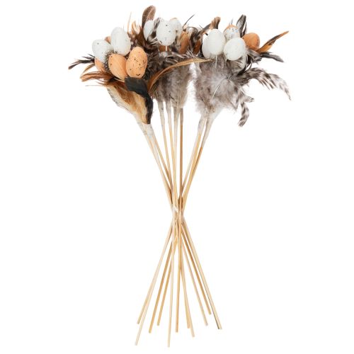 Floristik24 Œufs de caille artificiels, plumes décoratives sur bâtonnet, 36 cm, lot de 12