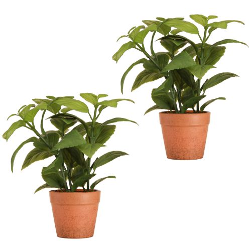 Article Basilic artificiel en pot Pot d&#39;herbes aromatiques Plante artificielle 22 cm 2 pièces