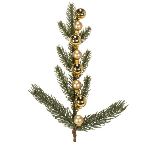 Branche de sapin artificielle avec mini boules de Noël dorées, 46 cm, 2 pièces