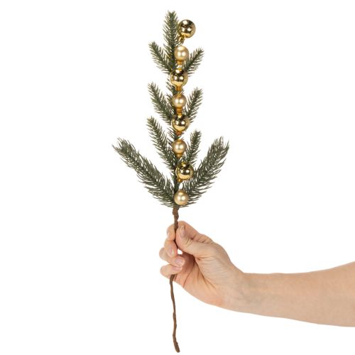 Branche de sapin artificielle avec mini boules de Noël dorées, 46 cm, 2 pièces | Floristik24.be