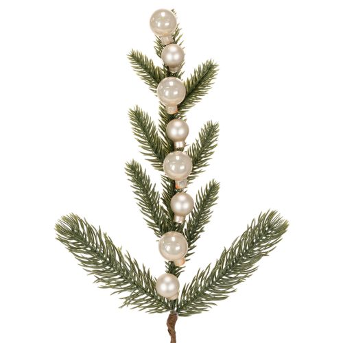Branche de sapin artificielle avec mini boules de Noël blanches, 46 cm, 2 pièces