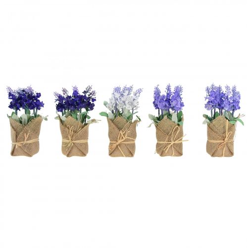 Floristik24 Lavande artificielle fleur artificielle lavande dans un sac de jute blanc/violet/bleu 17cm 5pcs