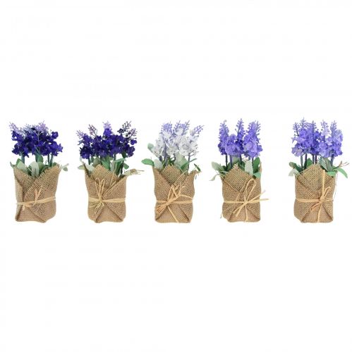 Lavande artificielle fleur artificielle lavande dans un sac de jute blanc/violet/bleu 17cm 5pcs