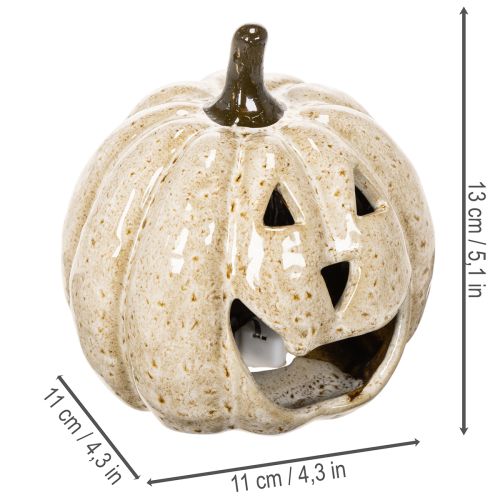 Décoration citrouille en céramique avec LED et visage souriant, 13 cm | Floristik24.be