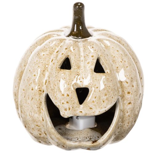 Décoration citrouille en céramique avec LED et visage souriant, 13 cm | Floristik24.be