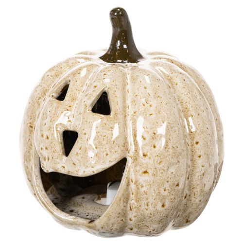 Décoration citrouille en céramique avec LED et visage souriant, 13 cm | Floristik24.be
