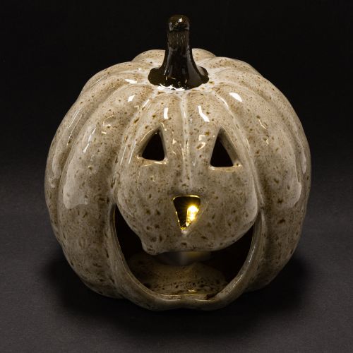 Décoration citrouille en céramique avec LED et visage souriant, 13 cm | Floristik24.be