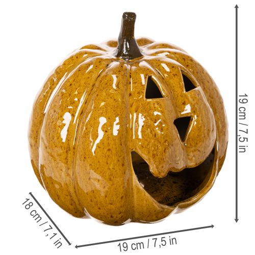 Citrouille en céramique avec visage, décoration LED, Halloween, 19 cm | Floristik24.be