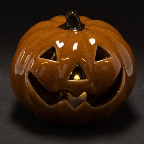 Citrouille en céramique avec LED, petite décoration d'Halloween de 10 cm | Floristik24.be