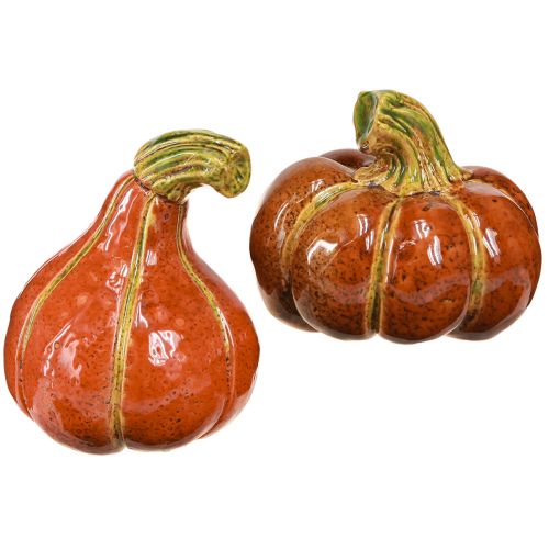 Citrouilles décoratives d&#39;automne en céramique marron orange 10/13 cm 2 pièces