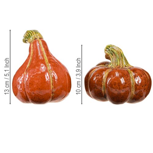 Article Citrouilles décoratives d'automne en céramique marron orange 10/13 cm 2 pièces
