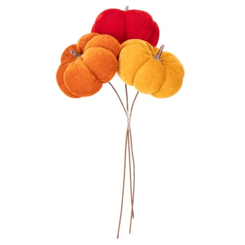 Citrouille décorative sur fil de fer, décoration d'automne, velours, ensemble tricolore, 8 cm, 9 pièces | Floristik24.be
