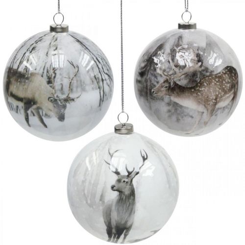 Floristik24 Boules de Noël, boule de sapin motif cerf Ø8cm 3pcs