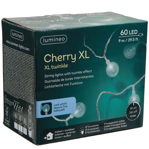 Article Guirlande lumineuse boule cerise extérieur blanc froid 60 LED 900cm