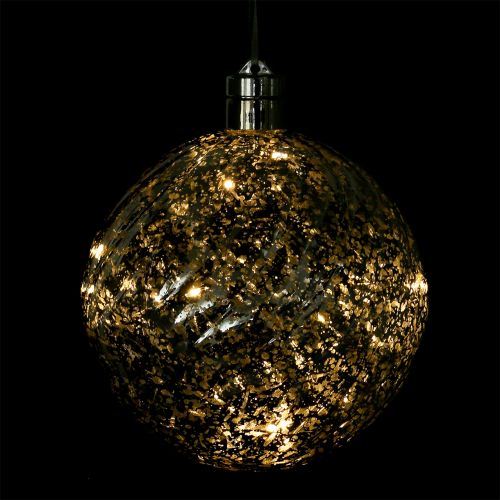Floristik24 Boule plastique argent 15cm avec 10 LED et piles