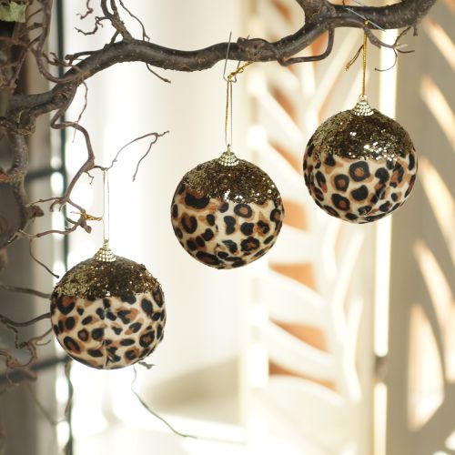 Boule de Noël à motif léopard avec paillettes dorées, 7 cm, lot de 3 acheter | Floristik24.be