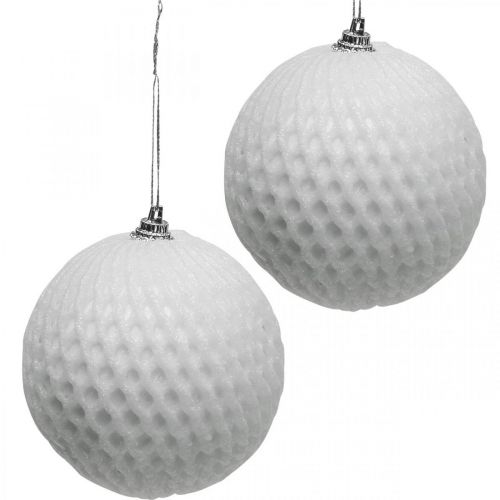 Floristik24 Boule de Noël blanche motif nid d'abeille Boule de sapin Ø8cm 6pcs